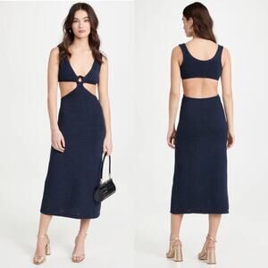 NWT Cult Gaia Bank Knit Sleeveless Cutout Midi Dress Ink Navy Blue Size Large